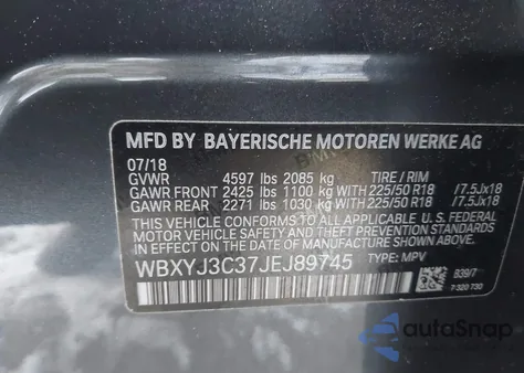 2018 BMW X2 Sdrive28I from USA, damaged, VIN WBXYJ3C37JEJ89745